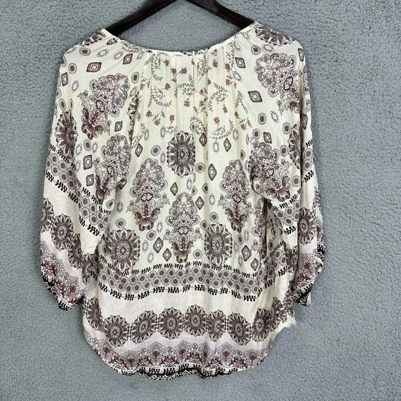Reneec. top womens medium beige pink geometric print boho cottagecore fairy - Picture 5 of 5